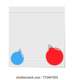 a sheet of paper from a notebook with an illustration of Christmas toys