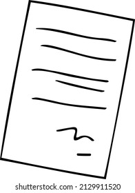 A sheet of paper with notes. Black and white vector illustration, hand-drawn. Isolated object on a white background. Clipart, template, sketch.