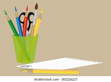 sheet of paper and painting supplies in the stand