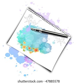 Blatt aus Papier mit Stift und Stangen