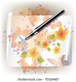 sheet of paper with a pen and blots