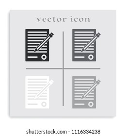 Sheet of paper and pen flat black and white vector icon.