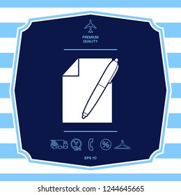 Sheet of paper and pen icon. Graphic elements for your design