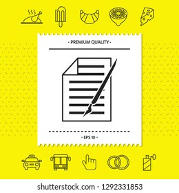 Sheet of paper and pen icon. Graphic elements for your design