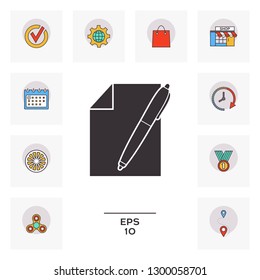 Sheet of paper and pen icon. Graphic elements for your design
