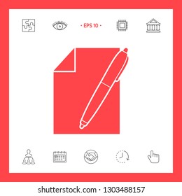 Sheet of paper and pen icon. Graphic elements for your design