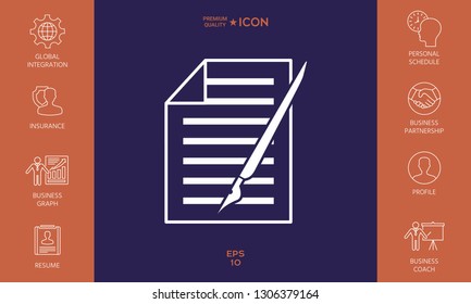 Sheet of paper and pen icon. Graphic elements for your design