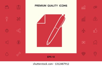 Sheet of paper and pen icon. Graphic elements for your design