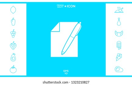 Sheet of paper and pen icon. Graphic elements for your design