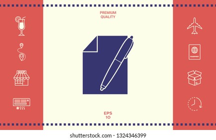 Sheet of paper and pen icon. Graphic elements for your design