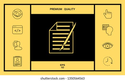 Sheet of paper and pen icon. Graphic elements for your design