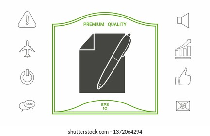 Sheet of paper and pen icon. Graphic elements for your design
