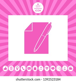 Sheet of paper and pen icon. Graphic elements for your design