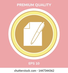 Sheet of paper and pen icon. Graphic elements for your design