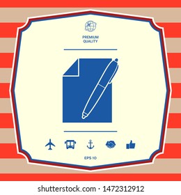 Sheet of paper and pen icon. Graphic elements for your design
