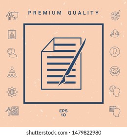 Sheet of paper and pen icon. Graphic elements for your design