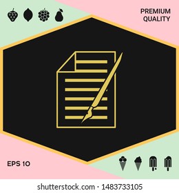 Sheet of paper and pen icon. Graphic elements for your design