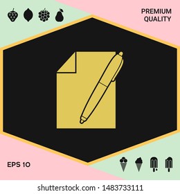 Sheet of paper and pen icon. Graphic elements for your design