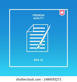 Sheet of paper and pen icon. Graphic elements for your design