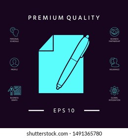 Sheet of paper and pen icon. Graphic elements for your design