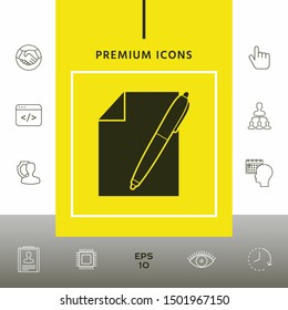 Sheet of paper and pen icon. Graphic elements for your design