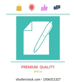 Sheet of paper and pen icon. Graphic elements for your design