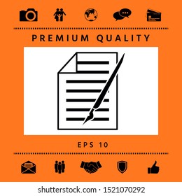 Sheet of paper and pen icon. Graphic elements for your design