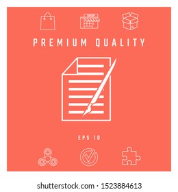 Sheet of paper and pen icon. Graphic elements for your design