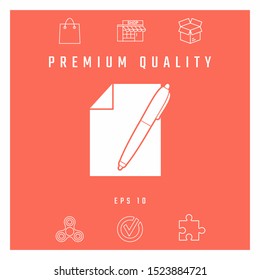 Sheet of paper and pen icon. Graphic elements for your design