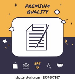 Sheet of paper and pen icon. Graphic elements for your design