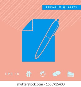 Sheet of paper and pen icon. Graphic elements for your design
