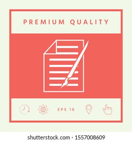 Sheet of paper and pen icon. Graphic elements for your design