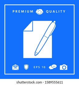 Sheet of paper and pen icon. Graphic elements for your design