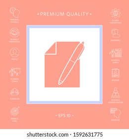 Sheet of paper and pen icon. Graphic elements for your design