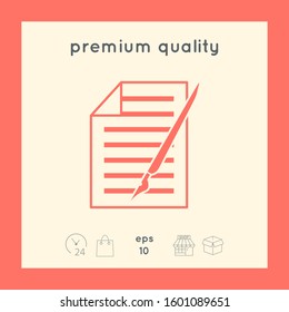 Sheet of paper and pen icon. Graphic elements for your design