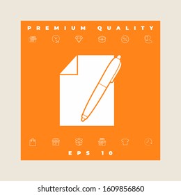 Sheet of paper and pen icon. Graphic elements for your design