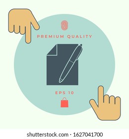 Sheet of paper and pen icon. Graphic elements for your design