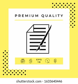 Sheet of paper and pen icon. Graphic elements for your design