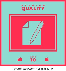 Sheet of paper and pen icon. Graphic elements for your design
