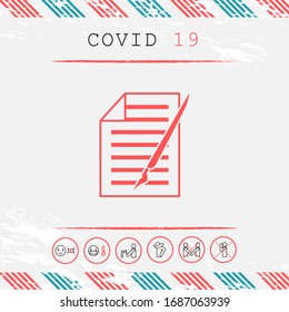 Sheet of paper and pen icon. Graphic elements for your design