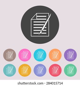 Sheet of paper and pen icon. Set of colored icons.