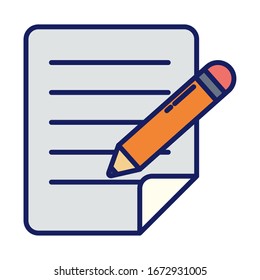 sheet of paper with pen, line and fill style icon vector illustration design