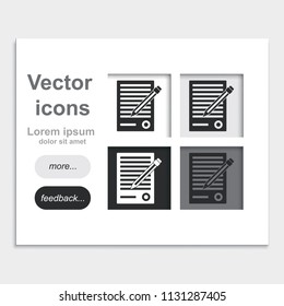Sheet of paper and pen placed on web page template flat vector icon.