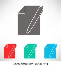 Sheet of paper and pen. Set of varicolored icons.