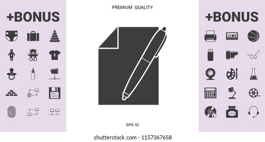 Sheet of paper and pen symbol icon