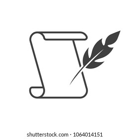 A sheet of paper with a pen. Vector icon on white background. Easily edit and change the color of the outline.