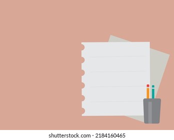 sheet of paper and pencil in the desk with copy space vector illustration