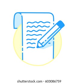 Sheet of paper with pencil. Hand drawn vector icon