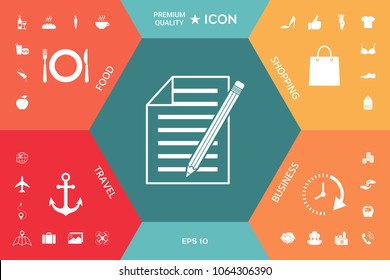 Sheet of paper and pencil icon