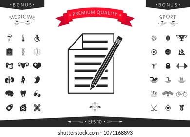 Sheet of paper and pencil icon